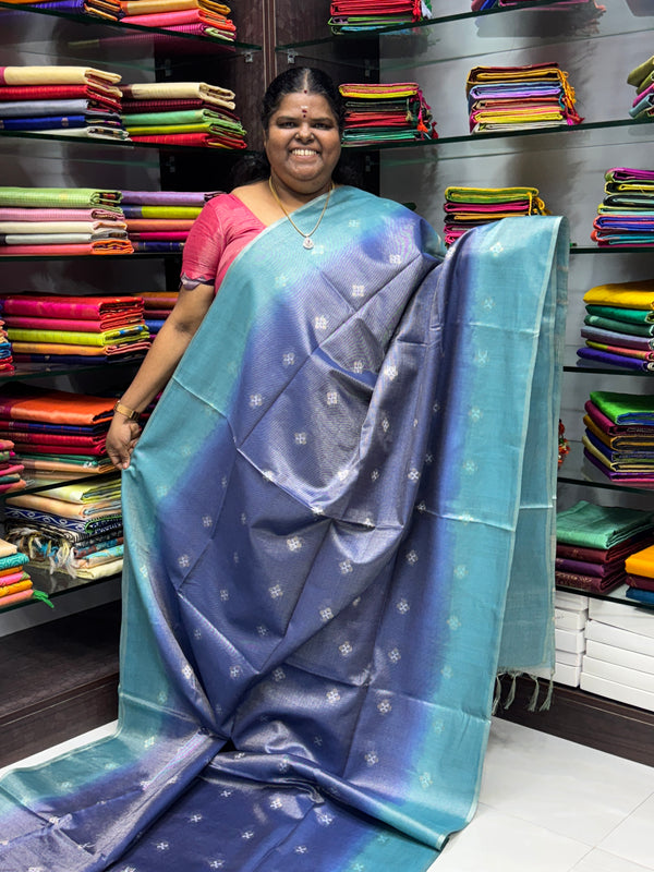 Bhagalpuri Silk - Vaira Voosi Lines -Violetish Blue to Blue Combo - VVBSV001