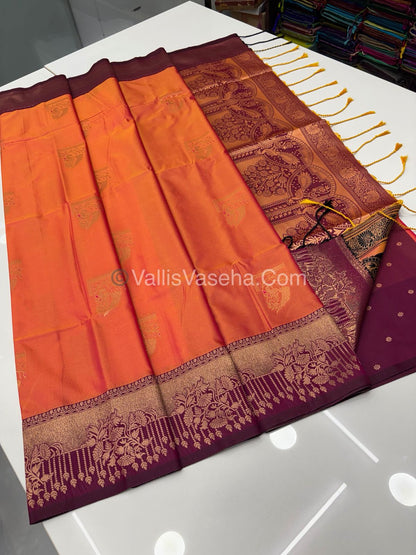 Semi Soft Silk - Peach Gold With Maroon Shade -VVSSS030 - 6