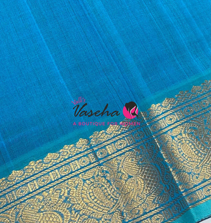 Pure Silk Cotton Saree - Red With Blue Shade - Lakshadeepam Design - VVPLD001