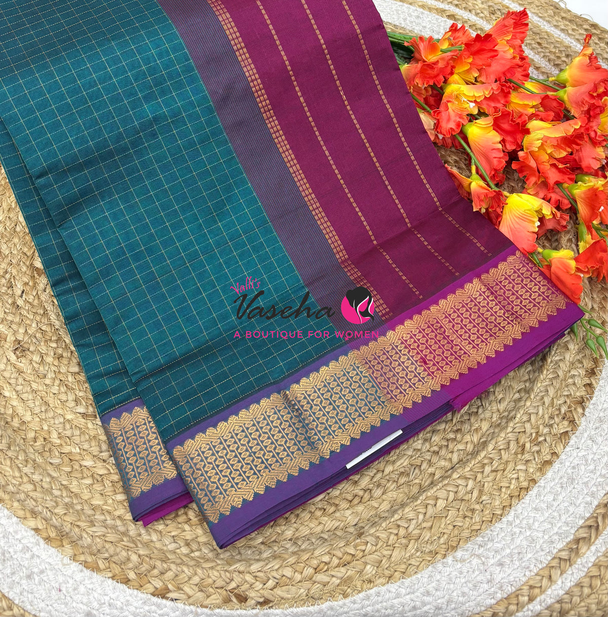 Semi Silk Cotton Saree - Checks Pattern - VVSSC019