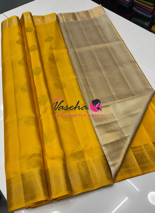 Pure Soft Silk Saree  - Yellow & Cream Combo - VVPSS109