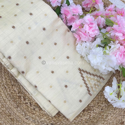 Cherry Tussar - Semi Tussar Silk - Cream Shade - VVSTS009