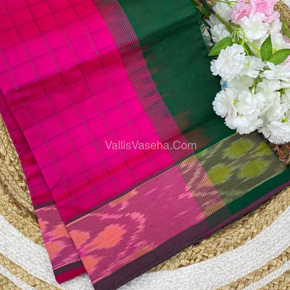 Semi Silk Cotton Saree - Pink & Dark Green   - VVSSC001