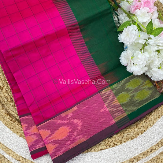 Semi Silk Cotton Saree - Pink & Dark Green   - VVSSC001