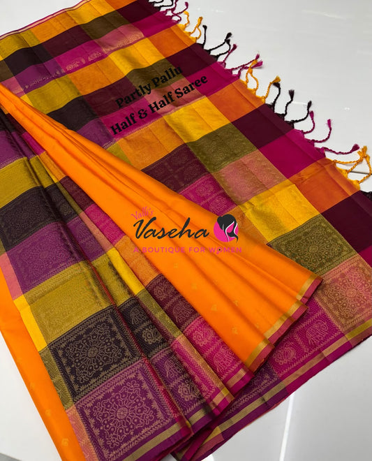 Pure Soft Silk Saree - Partly Pallu -  Half & Half Saree - VVPSS088