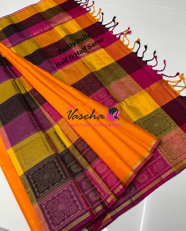 Pure Soft Silk Saree - Partly Pallu -  Half & Half Saree - VVPSS088