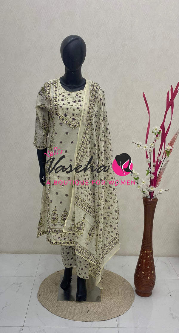 Ready Made | Semi Anarkali Set  (3pc)|Cotton |VVRMS034