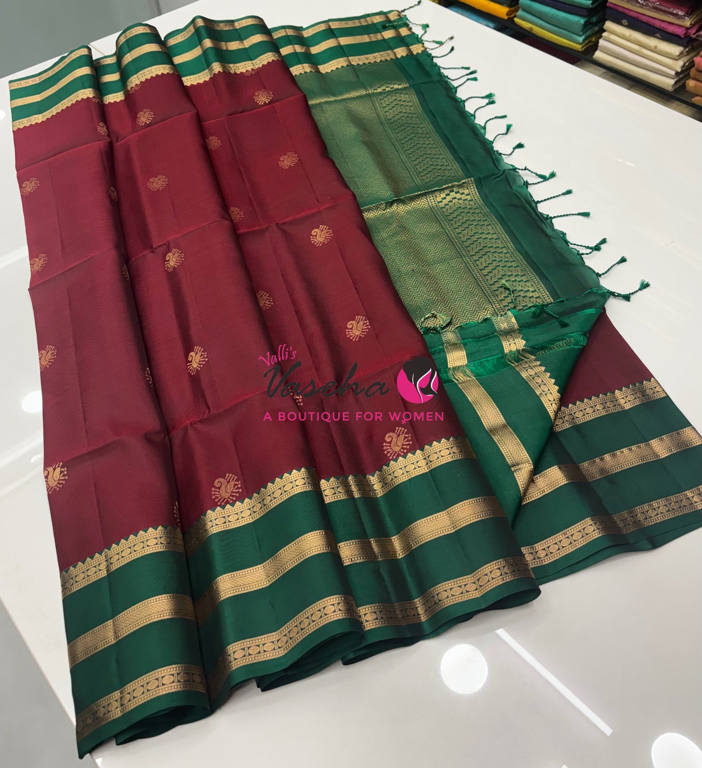 Half Mixed  Soft Silk Saree - Maroon & Green - VVPSS077