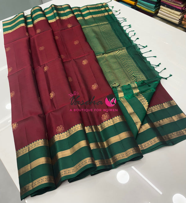 Half Mixed  Soft Silk Saree - Maroon & Green - VVPSS077