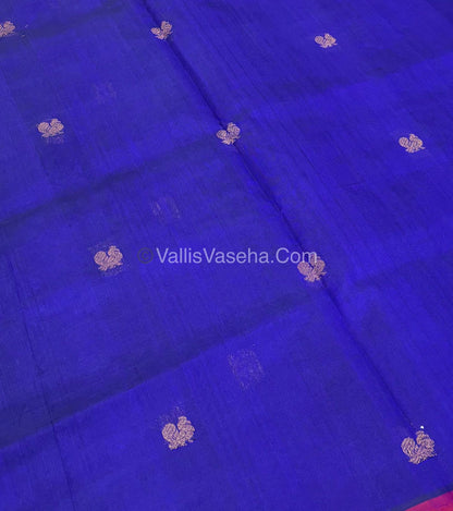 Pure Silk Cotton Saree - Blue With Pink  Shade - VVPSC002