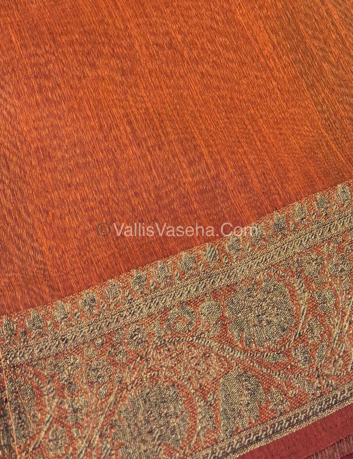 Bamboo Silk Saree - Green With Orange Shade - VVBSS007