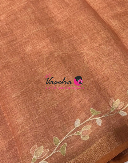 Linen Tissue Saree - Orange Shade - VVLTS003