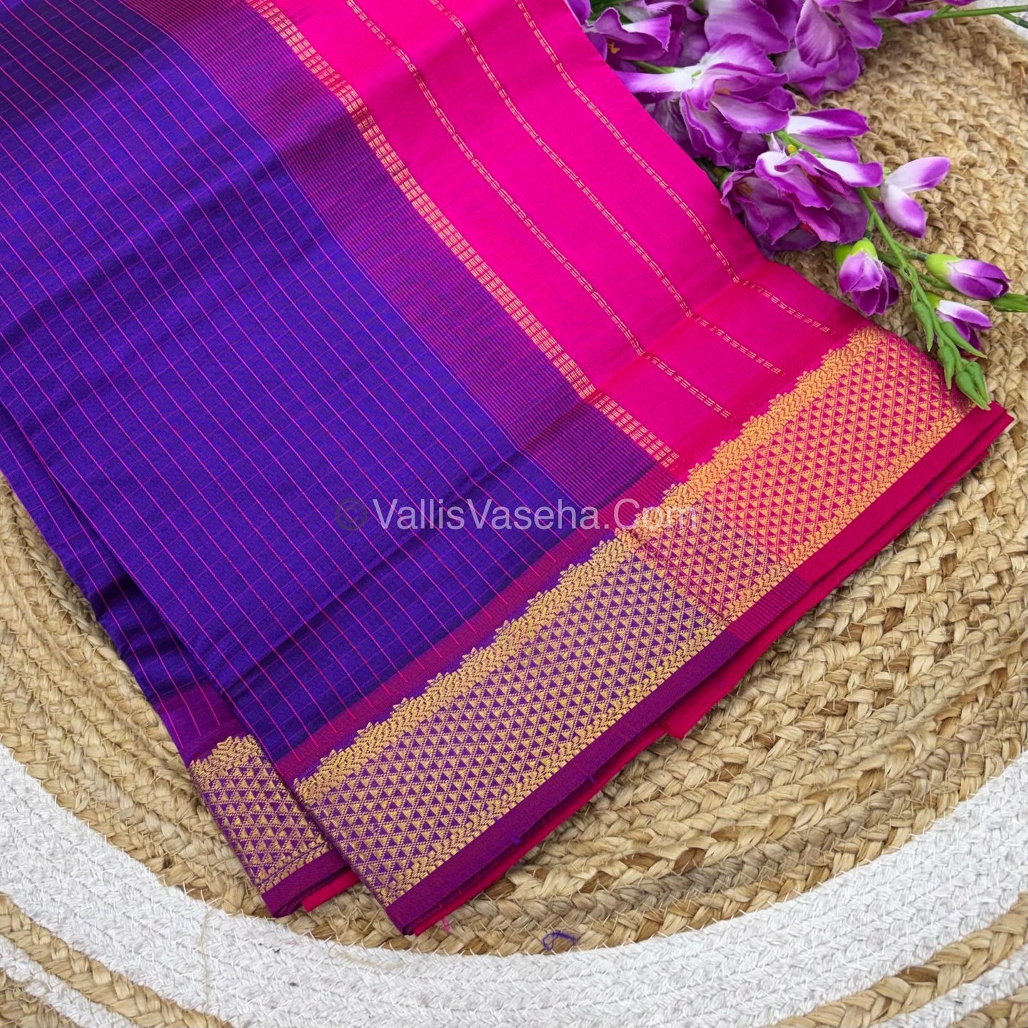 Semi Silk Cotton Saree - Purple With Pink Shade - VVSSC004