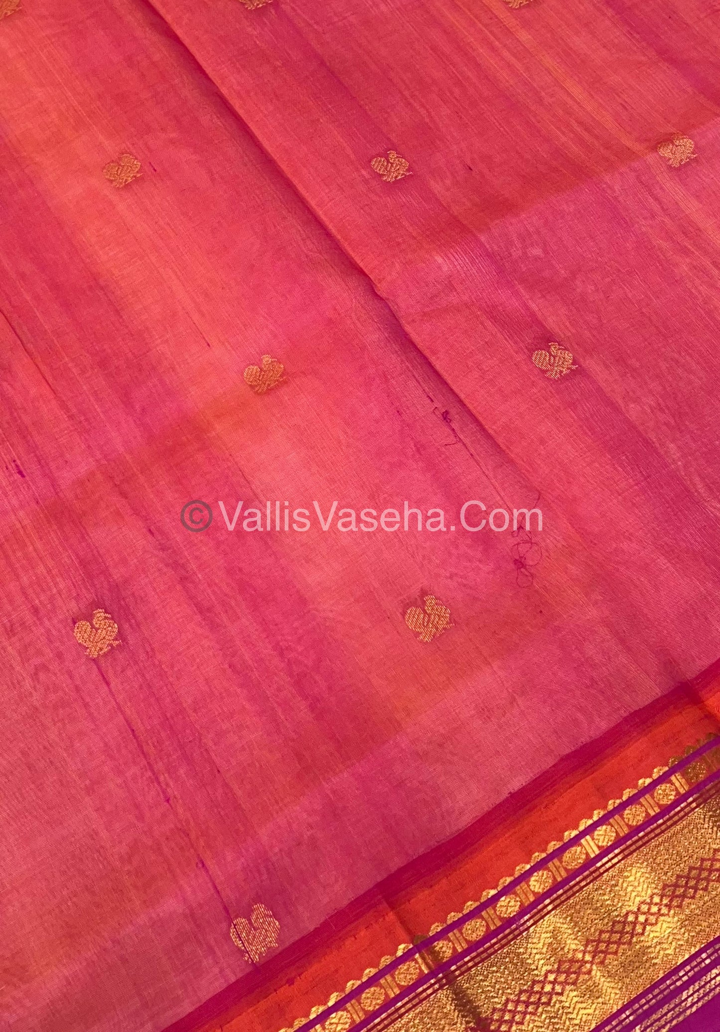 Pure Korvai Silk Cotton Saree - Brown with Peachish Pink - VVKSC004