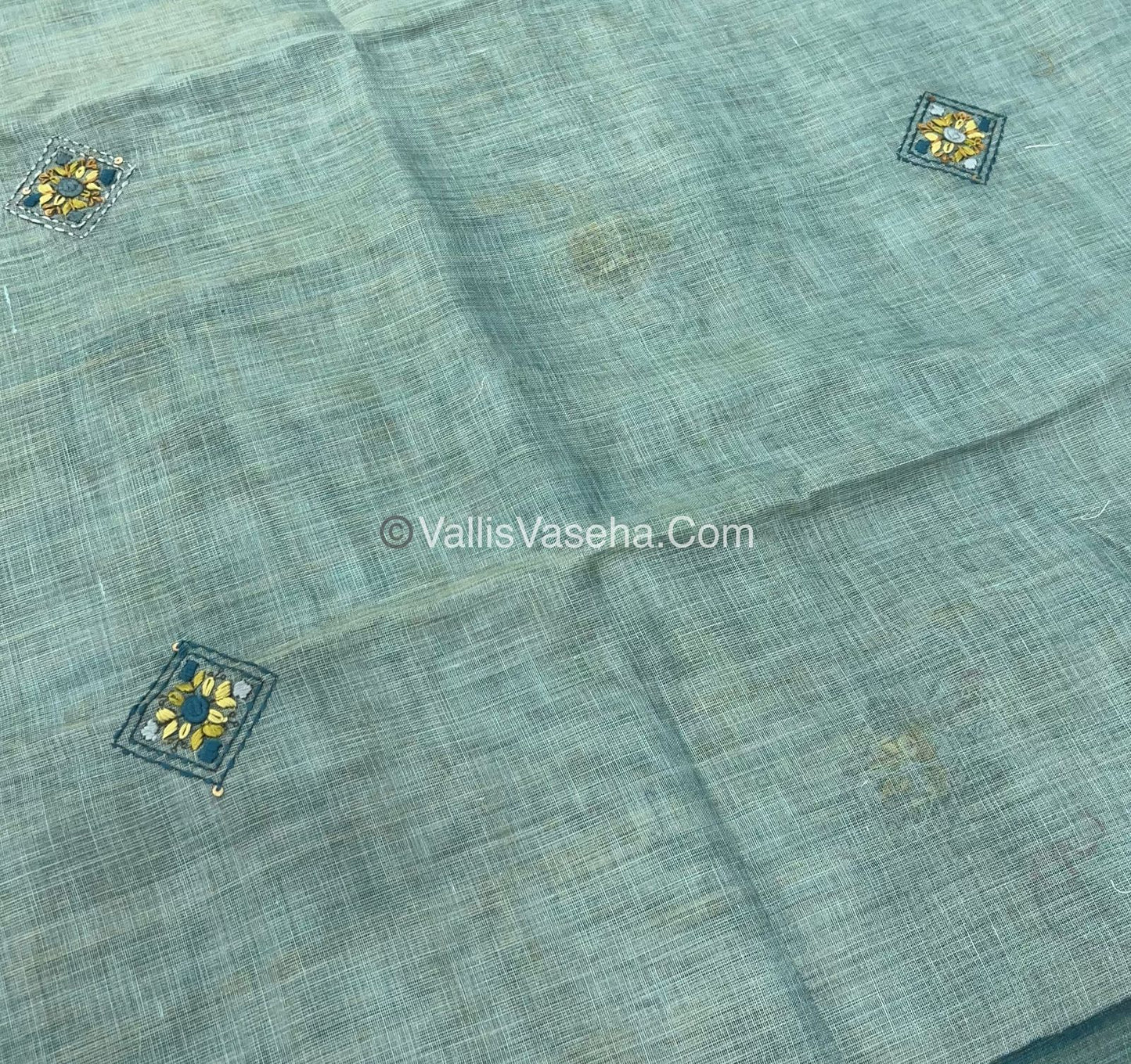 French Knot - Linen Tissue Saree - Blue Shade - VVLFN003