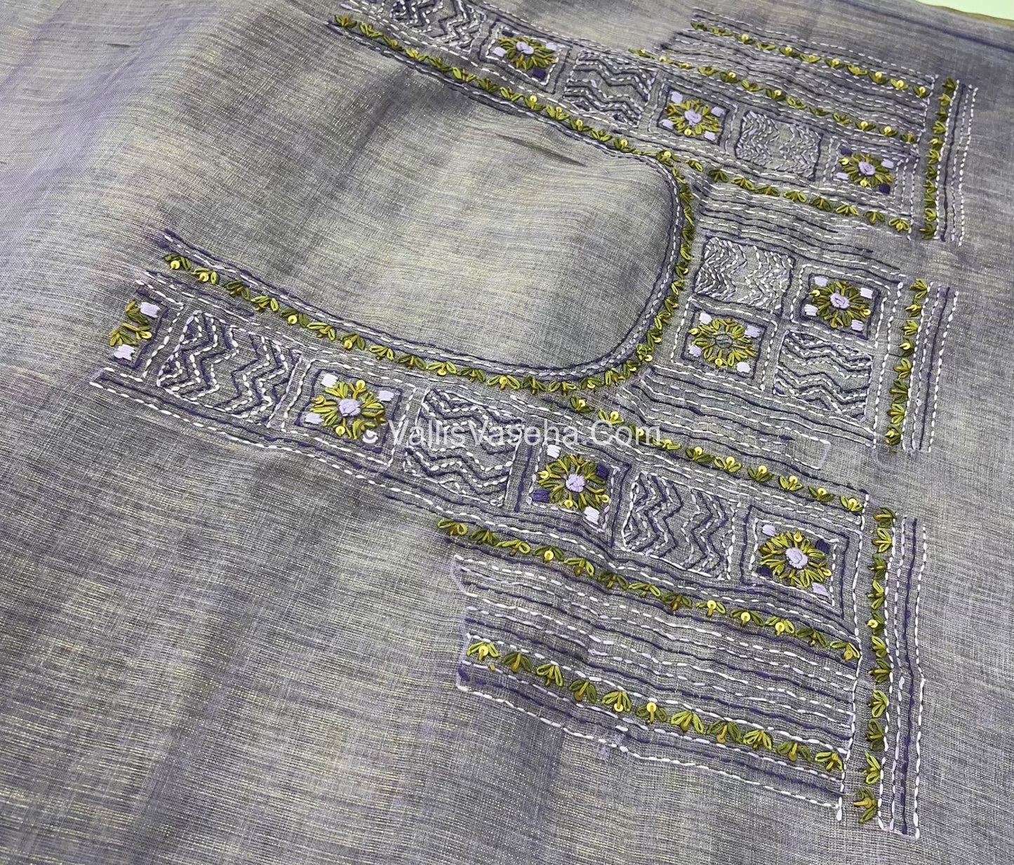 French Knot - Linen Tissue Saree - Lavendar Shade - VVLFN003