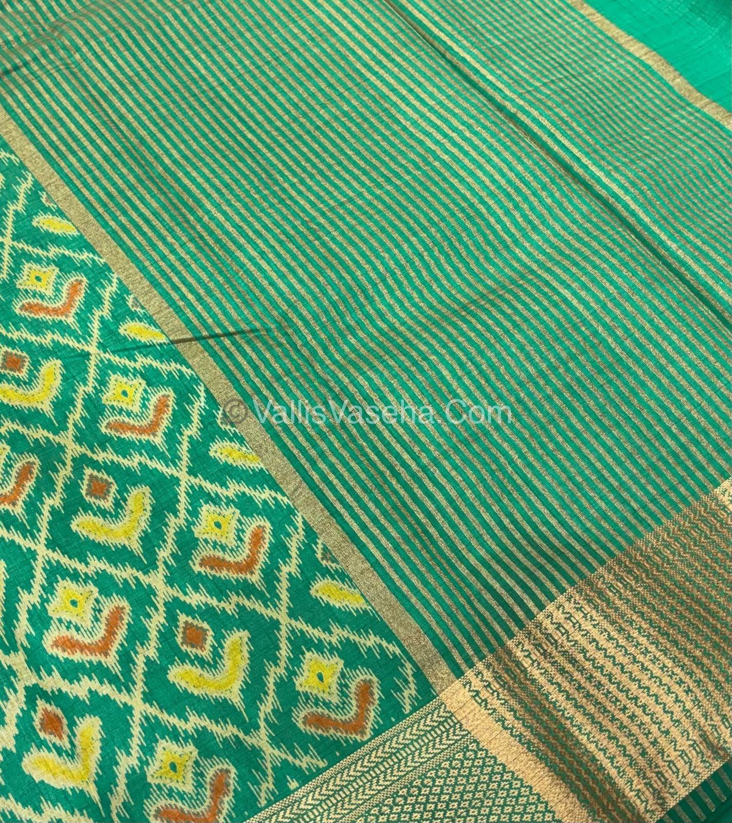 Semi Tussar Silk Saree - Ikkat / Pochampally Design - Ramar Green Shade - VVSTS033
