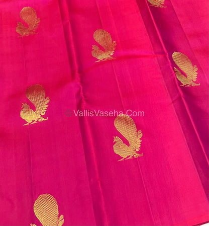 Pure Kanchipuram Silk Saree - Borderless - Peach with Green - VVPS022