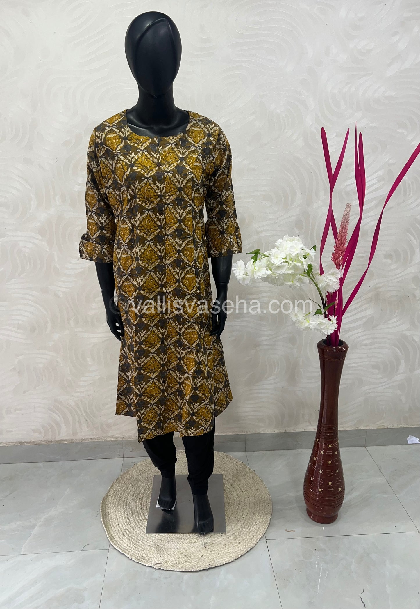 Slub Cotton - Printed Kurti - A - Line Cut - VVALK001