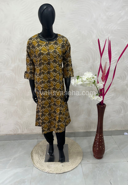 Slub Cotton - Printed Kurti - A - Line Cut - VVALK001