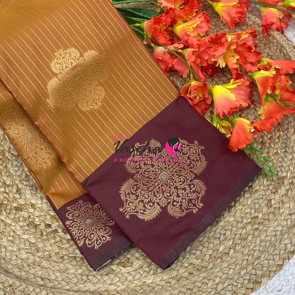 Semi Soft Silk - Dual Tone Venthayam Yellow With Merunish Brown Combo -VVSSS039