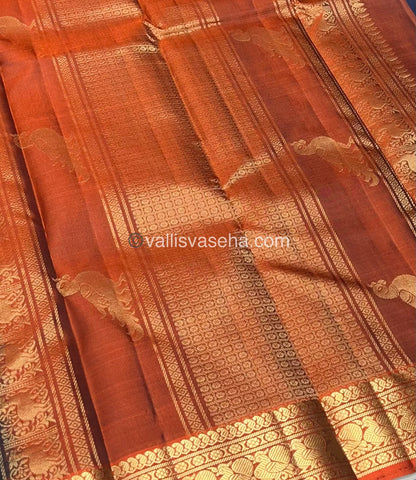 Pure Kanchipuram Silk Saree - Blue & Rust Orange Combo - VVPS018