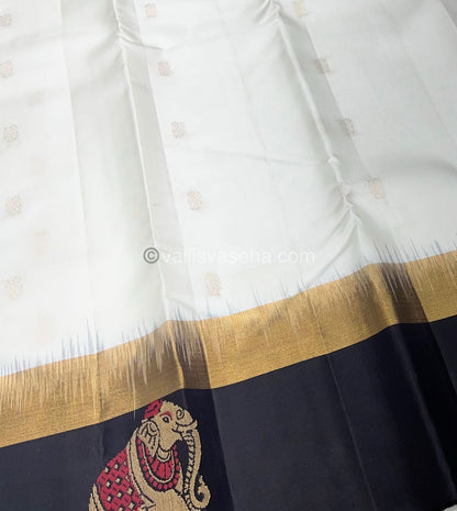 Pure Soft Silk Saree - Half White with Black - VVPSS028