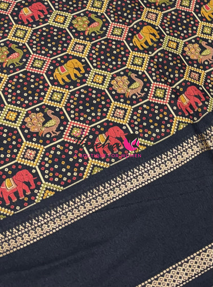 Casual Wear - Semi Printed Silk - Fancy Mixed Variety - Black - VVFMC008