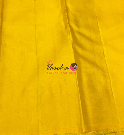 Pure Kanchipuram Silk Saree - Border Less - Dark Purple with Yellow Combo - VVPS043