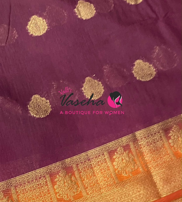 Semi Jute Silk Saree - Wine With Orange Shade- VVSJS002