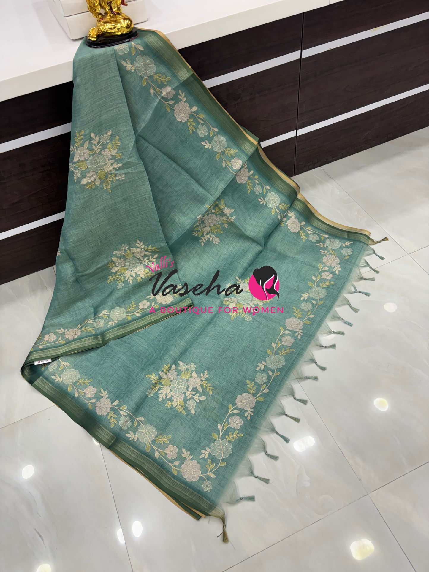 Linen Tissue Saree - Blue Shade - VVLTS004