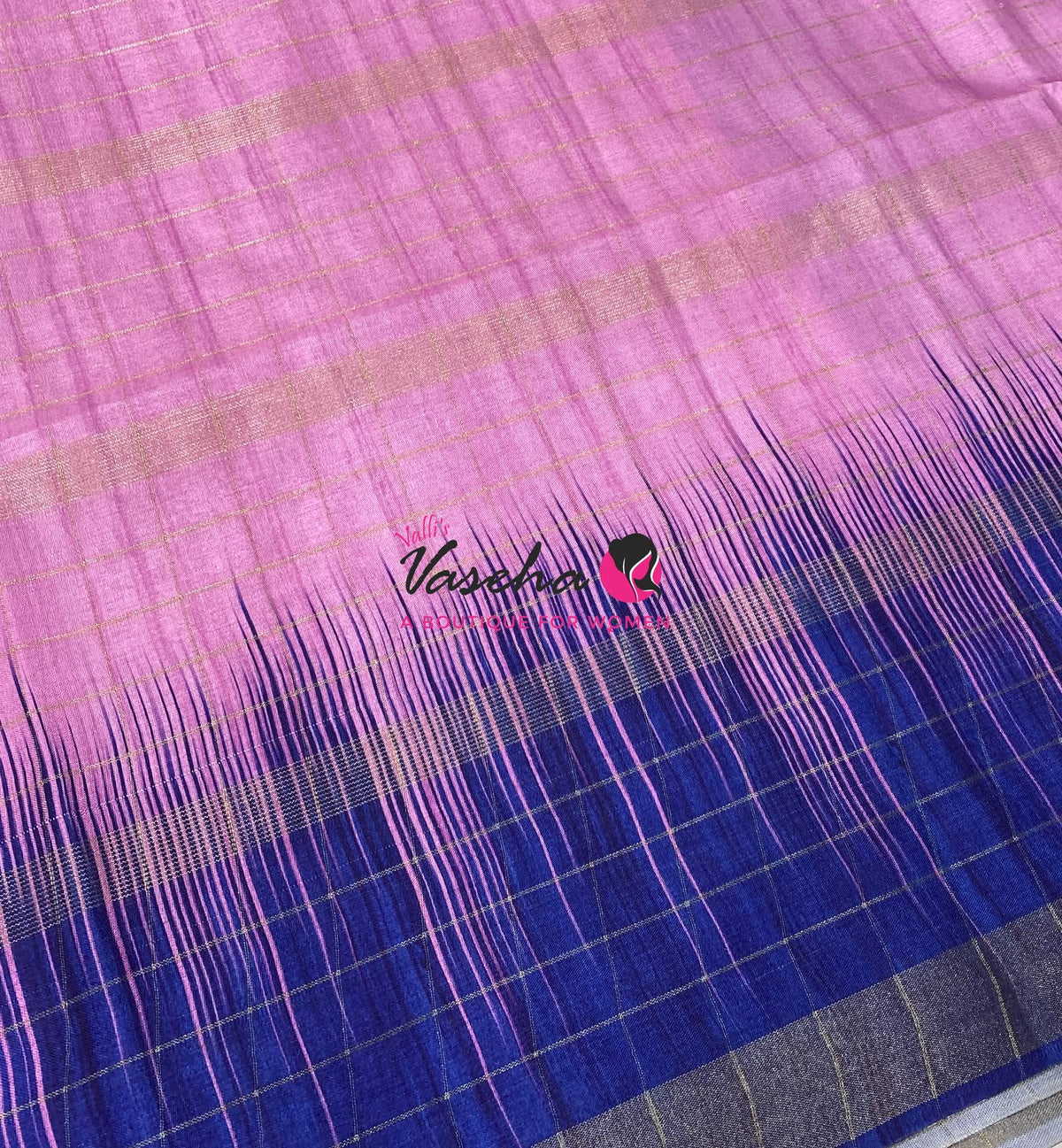 Semi Art Tussar Silk  / Art Silk - Pink & Blue - VVATS007