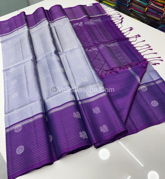 Pure Soft Silk Saree - Bluish Grey with Purple - VVPSS071