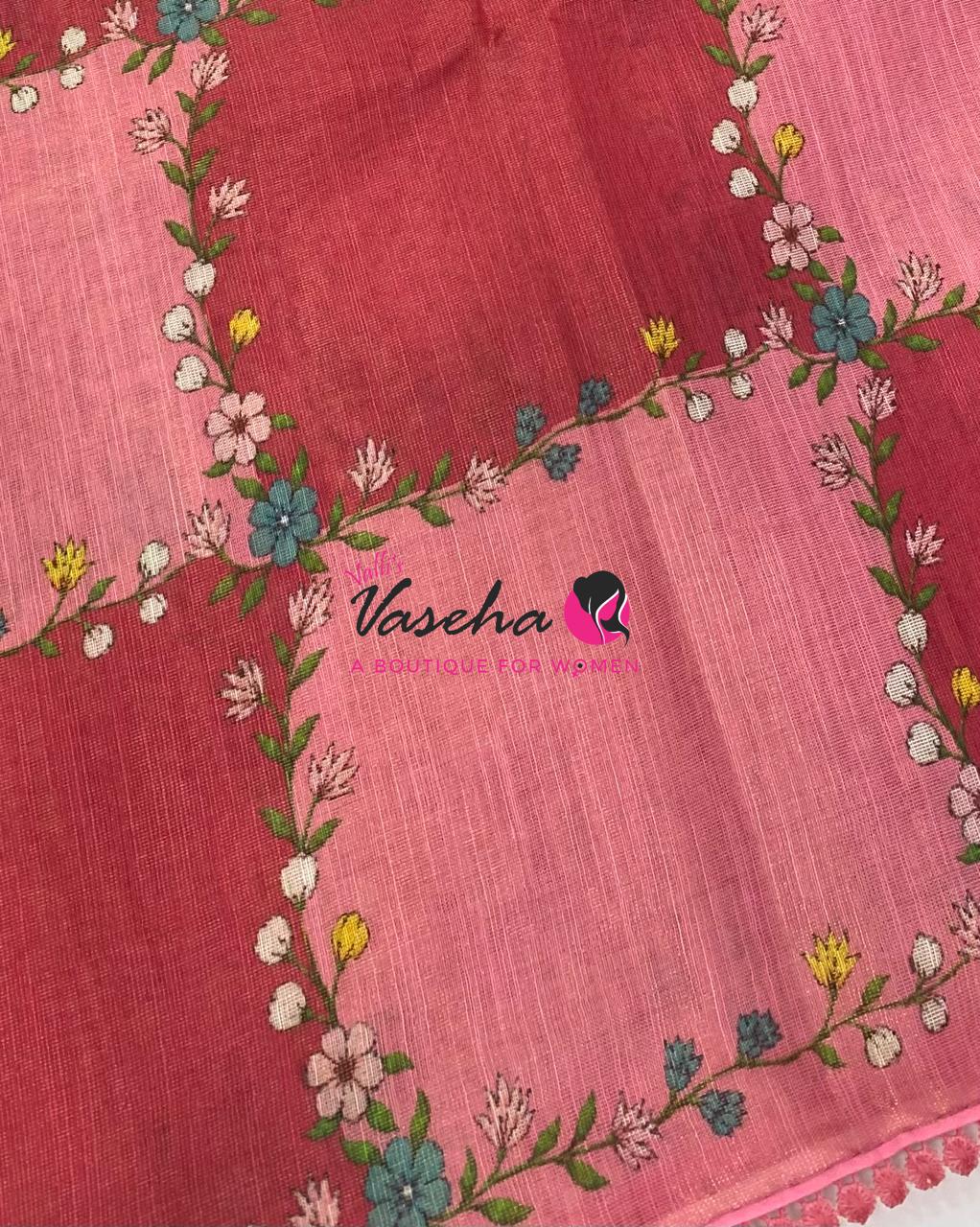 Linen Tissue Saree -  Light & Dark Combo - Pinkish Red Shade - VVLTS007