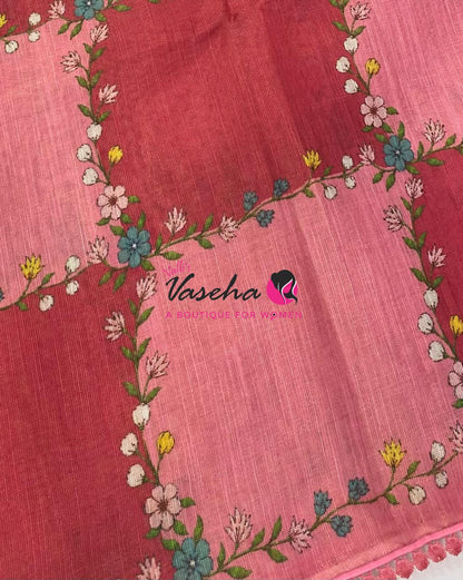 Linen Tissue Saree -  Light & Dark Combo - Pinkish Red Shade - VVLTS007