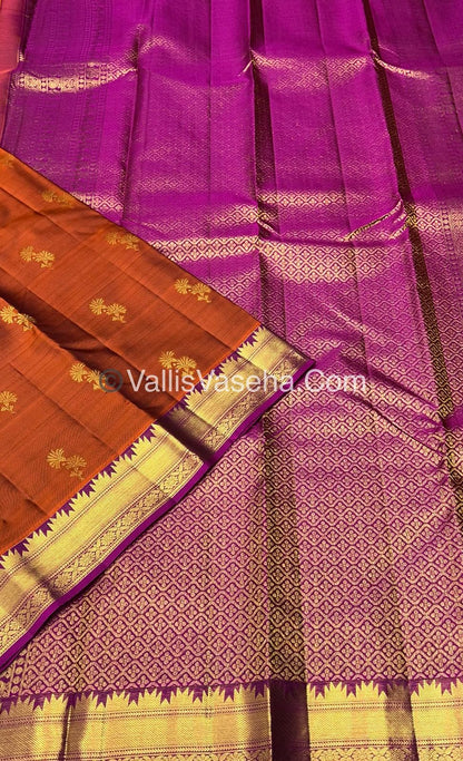 Pure Kanchipuram Silk Saree - Rust Orange & Purplish Pink Combo - VVPS013