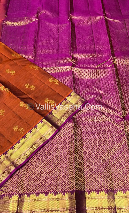 Pure Kanchipuram Silk Saree - Rust Orange & Purplish Pink Combo - VVPS013