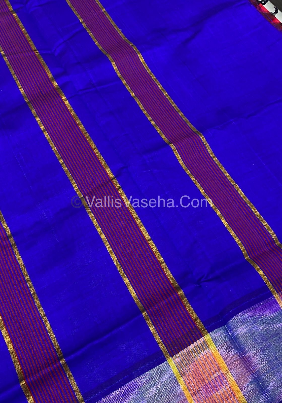 Semi Silk Cotton Saree - Reddish Pink & Ink Blue  - VVSSC001