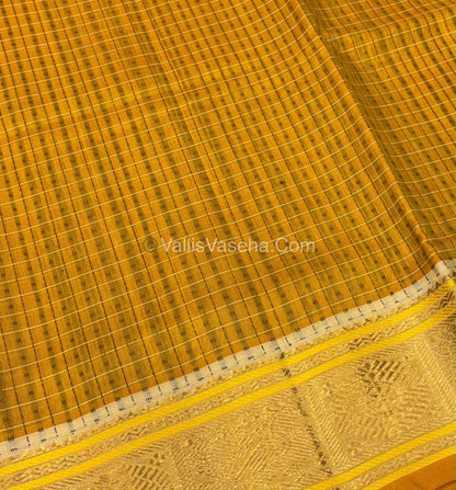 Pure Silk Cotton Saree - Yellow With Half White - Lakshadeepam Design - VVPLD001