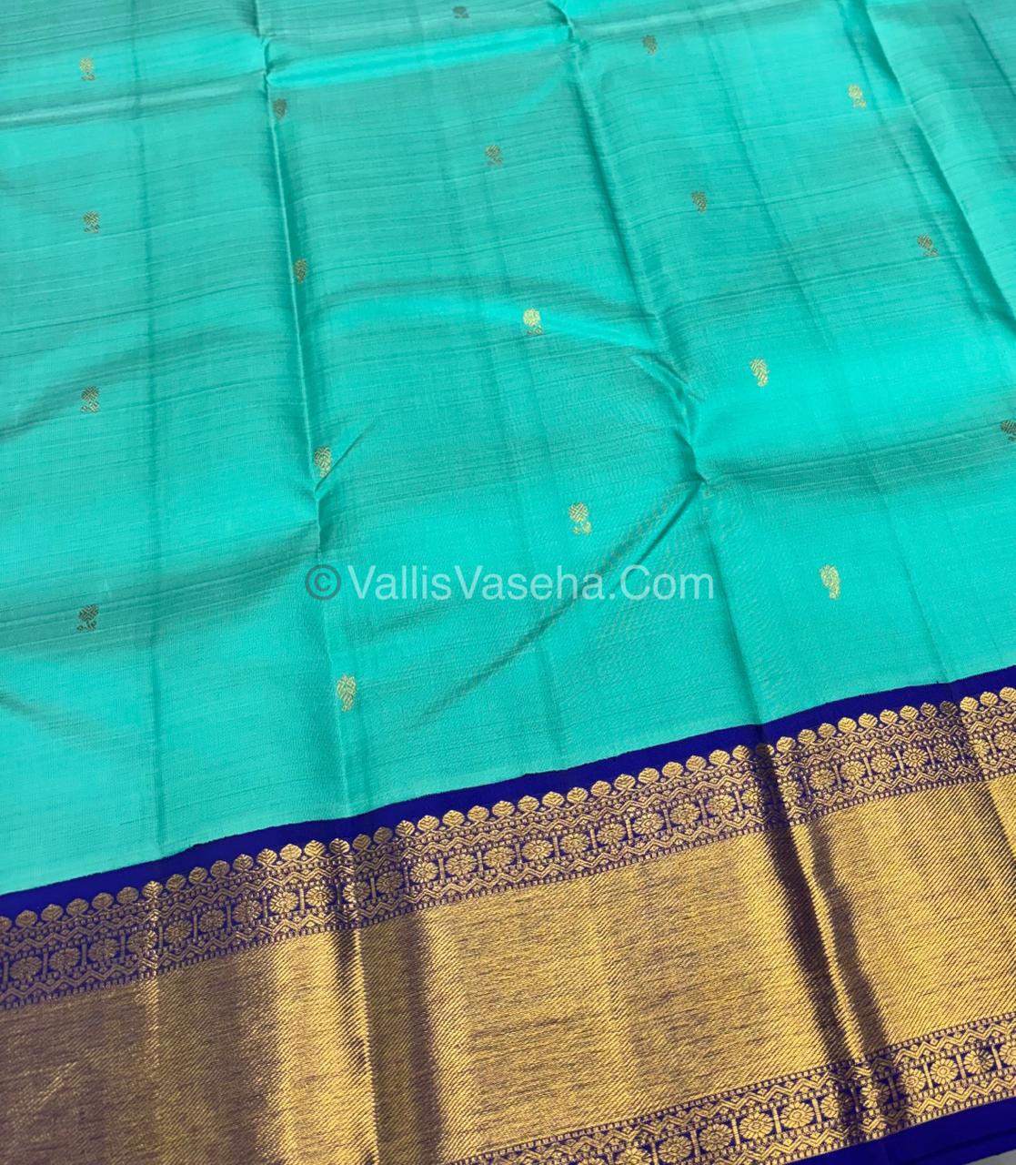Pure Vintage Korvai Kanchipuram Silk Saree - Blue & Blue Combo - VVPS032