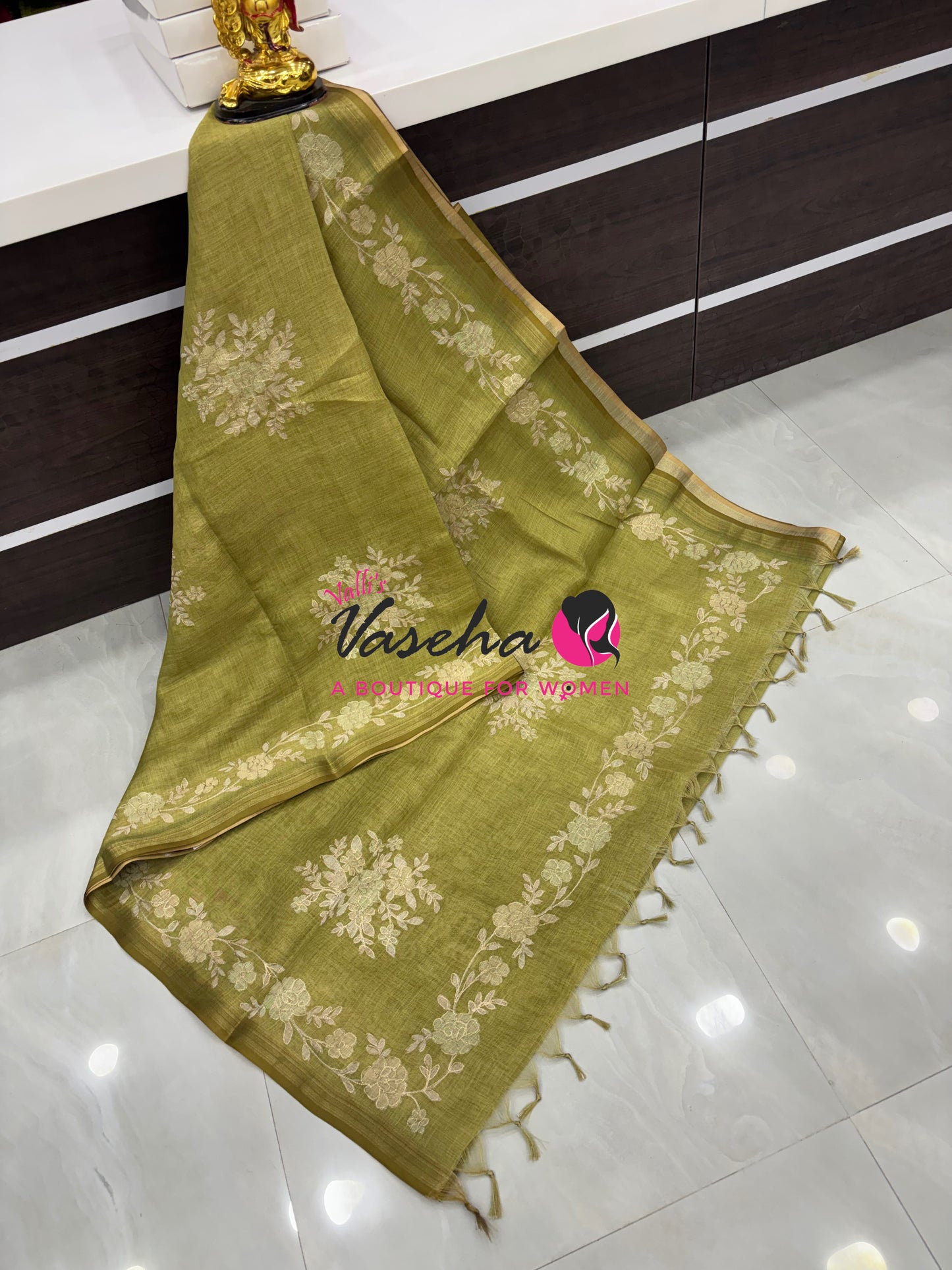 Linen Tissue Saree - Green Shade - VVLTS004