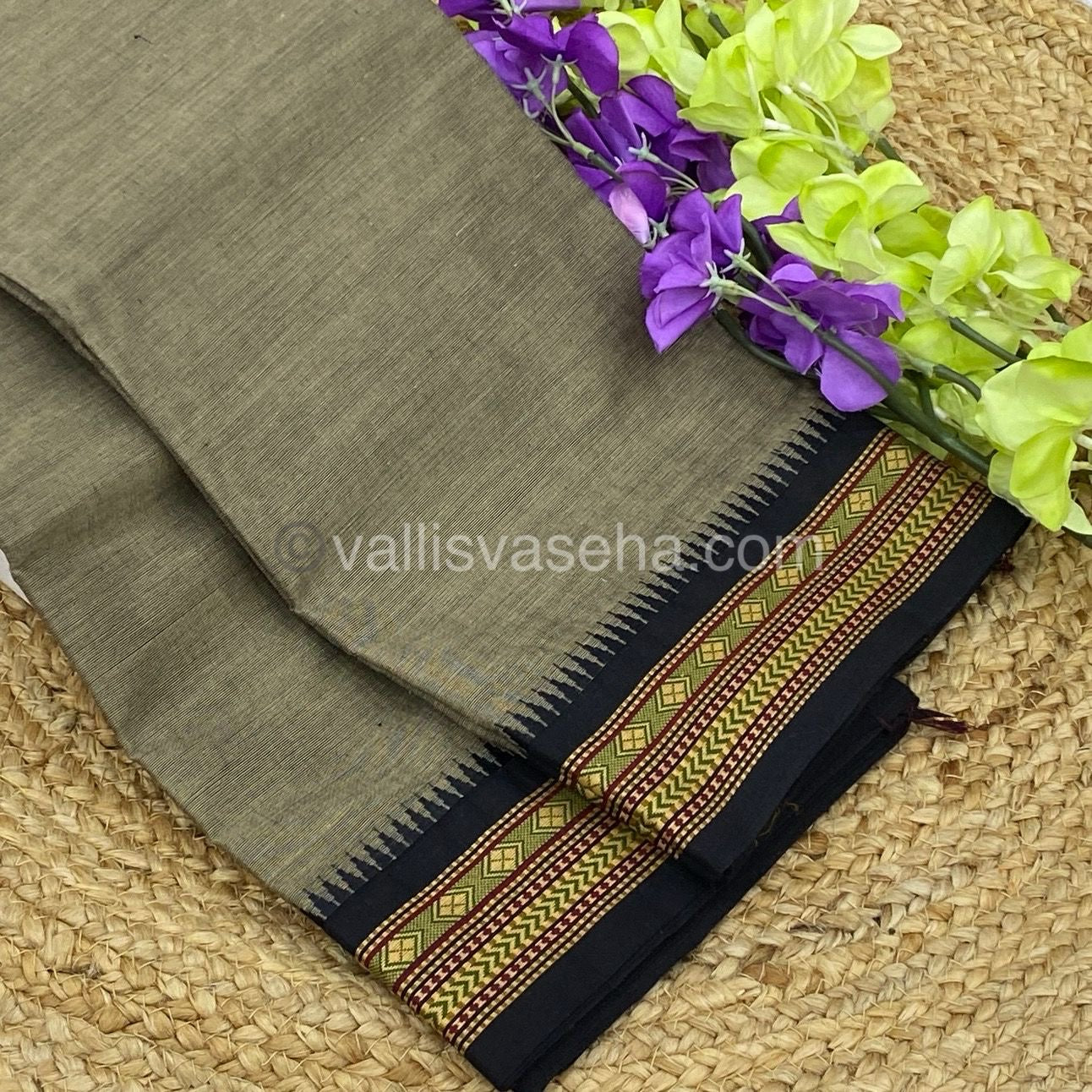 Kanchi Cotton Saree - Dark Grey with Black - VVKCS003