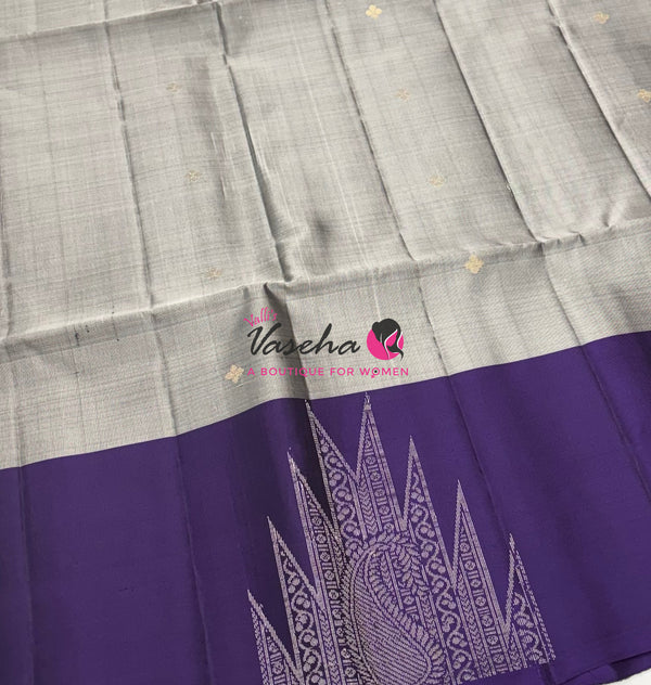 Pure Soft Silk Saree - (1.75 Warp) Shade Of Grey & Purple Combo - VVPSS064