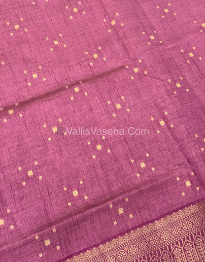 Semi Tussar Silk - Grand Pallu  - Onion Pink Shade - VVSTS017