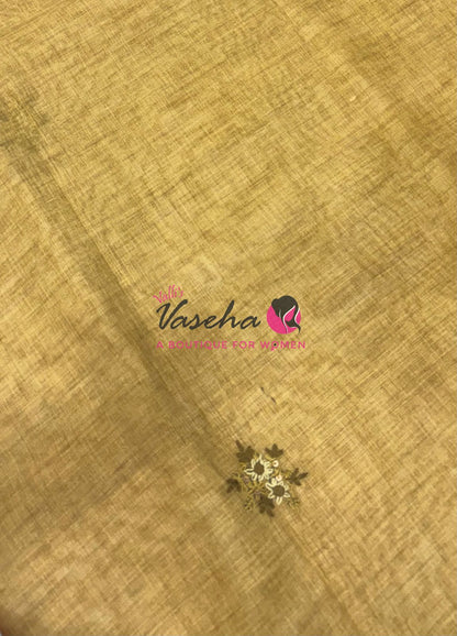 French Knot - Linen Tissue Saree - Mustard Green Shade - VVLFN015