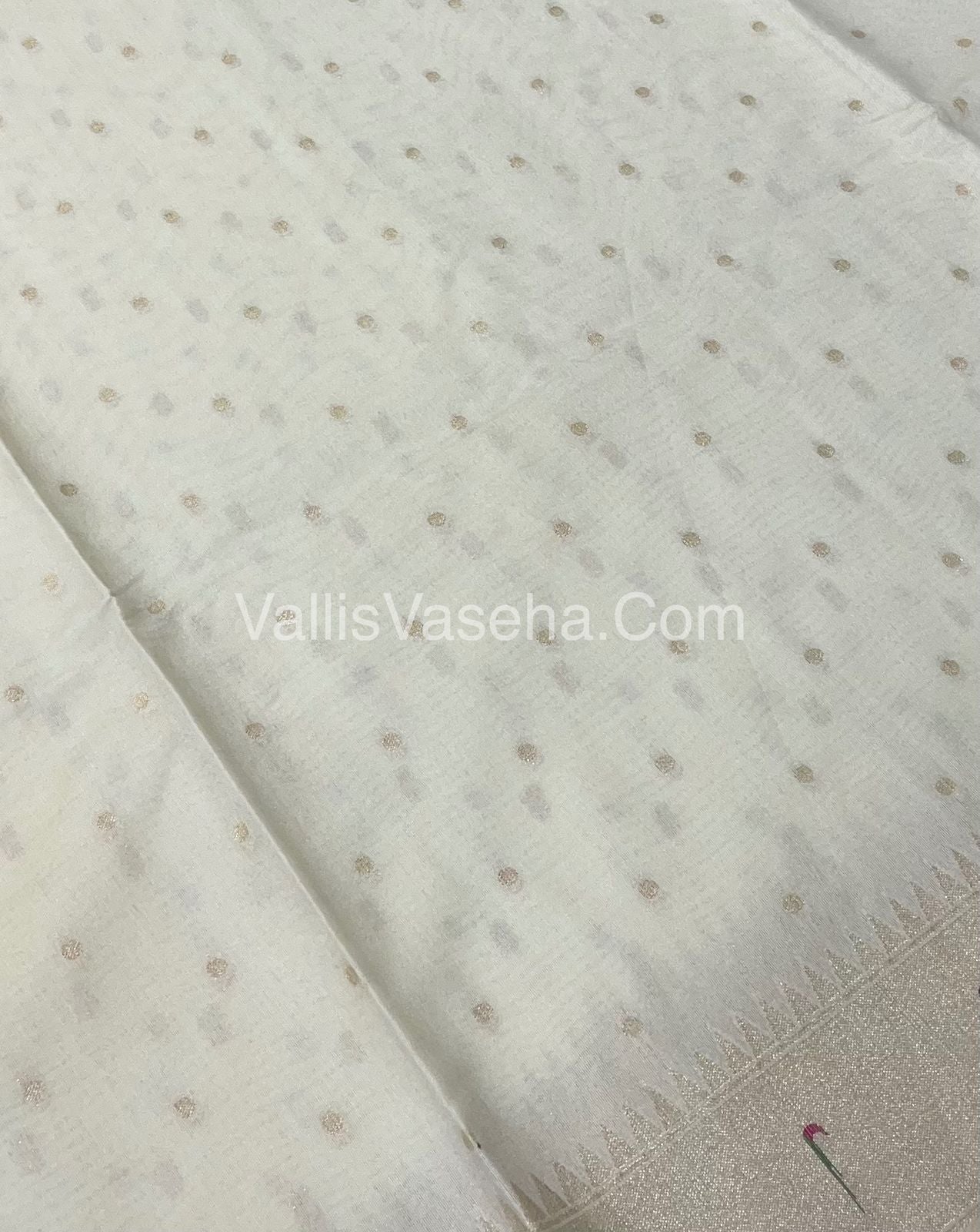 Semi Raw Silk - Paithani Design Weaving - White Shade - VVRS005