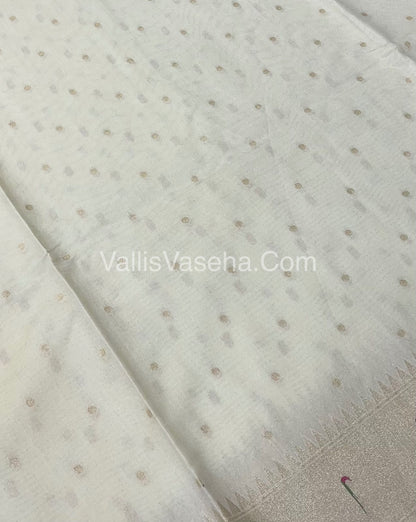 Semi Raw Silk - Paithani Design Weaving - White Shade - VVRS005