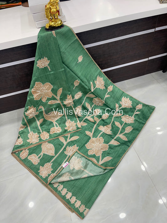 Semi Raw Silk with embroidery work - VVSRS001