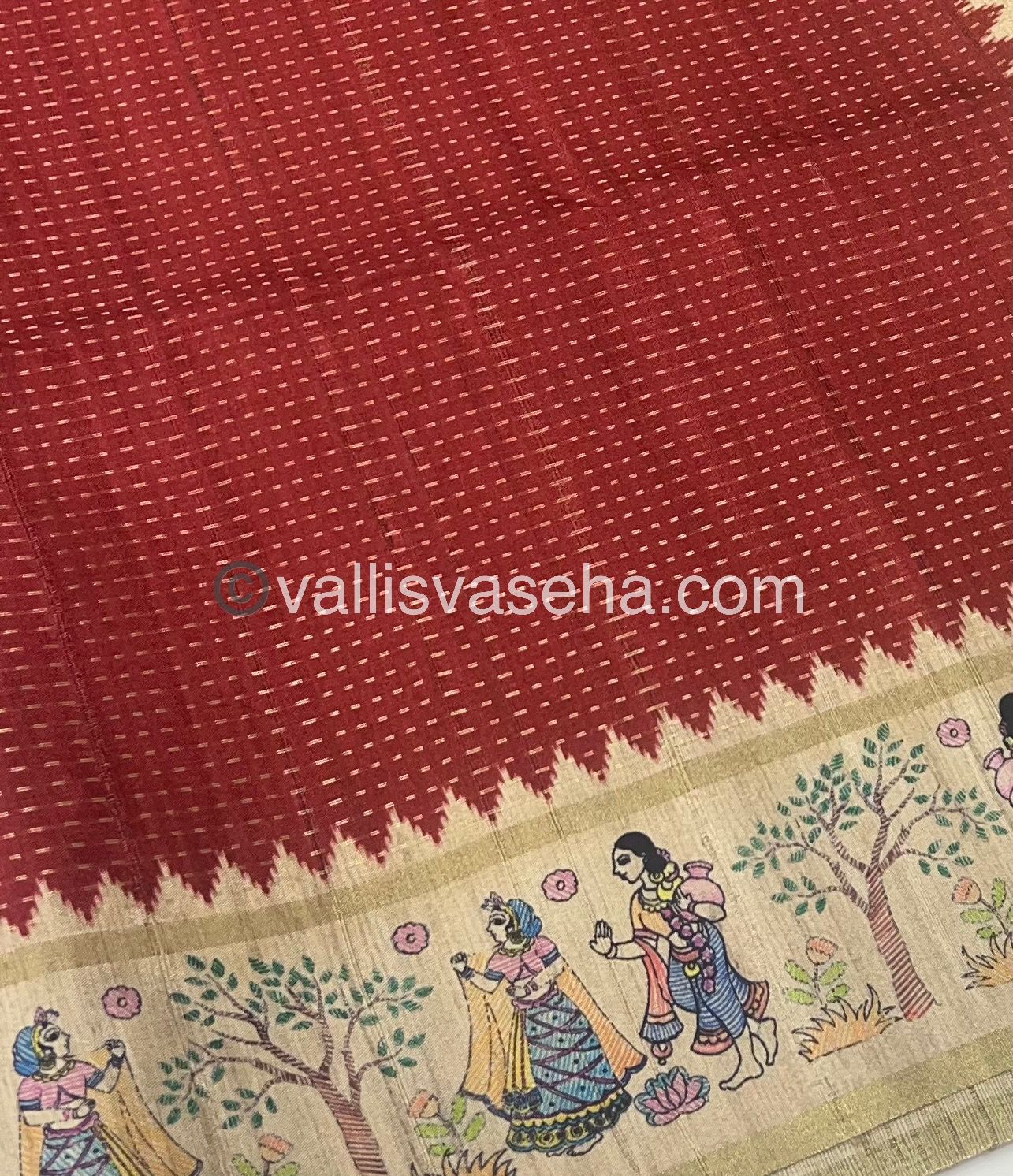 Semi Tussar Silk - Vairavoosi Design - Maroon & Cream Shade - VVSTS030