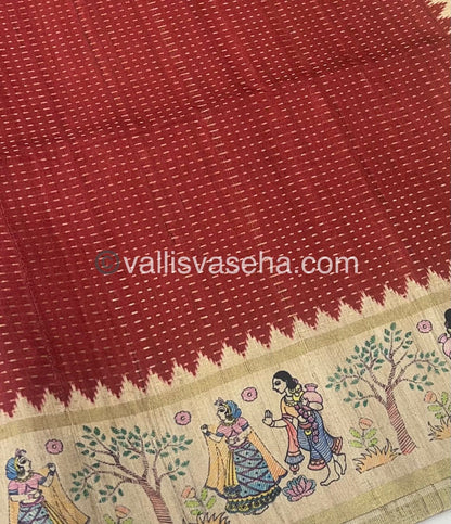 Semi Tussar Silk - Vairavoosi Design - Maroon & Cream Shade - VVSTS030